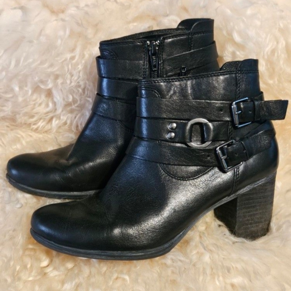 Black Leather Ankle Boots By Josef SEIBEL size 8.5 Women's